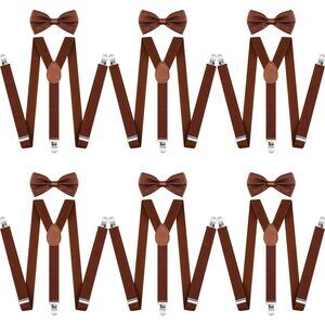 6865 12 Pieces Suspender and Bow Tie Set Bulk Brown Suspenders Elastic Y